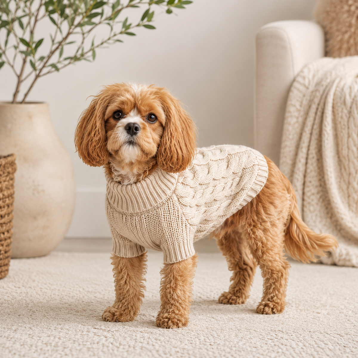 VEZLUPINA™ Heritage Cable Knit Dog Cardigan | Luxury Puppy Sweater, Cozy Winter Pet Outfit